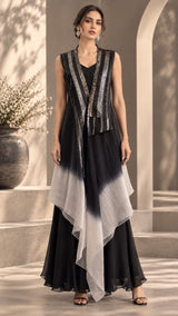 BLACK BRILLIANCE EMBROIDERED CAPE AND A-LINE FLARED GOWN
