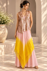 PEACH PATAKA EMBROIDERED CAPE AND A-LINE FLARED GOWN