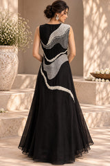 BLACK PEARL EMBROIDERED CAPE AND A-LINE FLARED GOWN