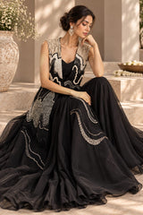 BLACK PEARL EMBROIDERED CAPE AND A-LINE FLARED GOWN