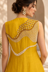 GOLDEN GLOW PEARL EMBROIDERED CAPE AND A-LINE FLARED GOWN
