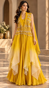 GOLDEN GLOW PRINCESS FLARE PEARL CAPE SET