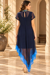 ROYAL RADIANCE JEWEL NECKLINE HANDKERCHIEF DRESS