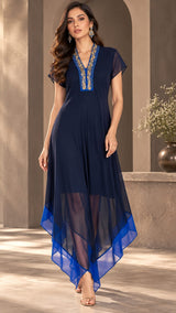 ROYAL RADIANCE V NECKLINE HANDKERCHIEF DRESS