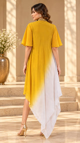 GOLDEN GLOW ASYMMETRIC DRAPE DRESS