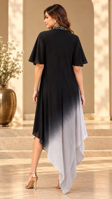 BLACK BRILLIANCE ASYMMETRIC DRAPE DRESS