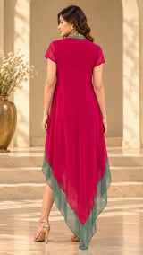 ROSE REEF V NECKLINE HANDKERCHIEF DRESS