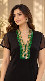 BLACK EMERALD V NECLINE HANDKERCHIEF DRESS