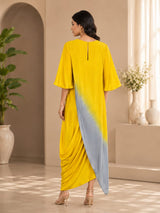 GOLDEN GREY DRAPED DRESS