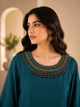 TEAL TIDE DRAPED DRESS