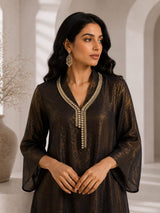 METALLIC MOONLIT JEWEL DRAPE DRESS