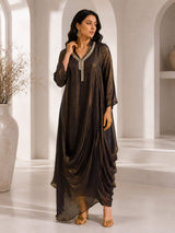 METALLIC MOONLIT JEWEL DRAPE DRESS