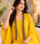 GOLDEN GLOW DHOTI DRAPE DRESS WITH FREE FALL FUSION EMBROIDER CAPE