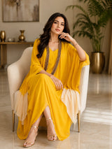 GOLDEN GLOW DHOTI DRAPE DRESS WITH FREE FALL FUSION EMBROIDER CAPE