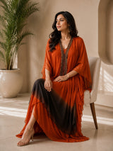 RUST RADIANCE  DHOTI DRAPE DRESS WITH FREE FALL FUSION EMBROIDER CAPE