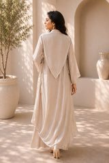 CHAMPAGNE GLOW  REGAL DRAPE DRESS WITH STARLIT WORK CAPE