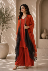RUST RADIANCE CO-ORD WITH CAPE STYLE JACKET