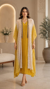 GOLDEN GLOW SEQUIN KAFTAN CAPE WITH DRESS