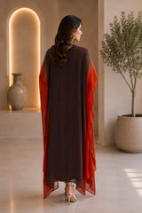 RUST RADIANCE SEQUIN KAFTAN CAPE WITH DRESS