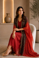 RUST RADIANCE SEQUIN KAFTAN CAPE WITH DRESS