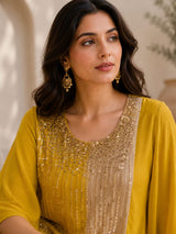 GOLDEN GLOW SEQUIN LAYERED A-LINE CAPE WITH GOWN