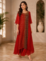 RUST RADIANCE SEQUIN LAYERED A-LINE CAPE WITH GOWN