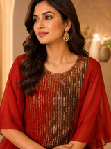 RUST RADIANCE SEQUIN LAYERED A-LINE CAPE WITH GOWN