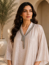CHAMPAGNE GLOW JEWEL DRAPE DRESS