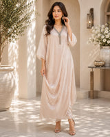 CHAMPAGNE GLOW JEWEL DRAPE DRESS