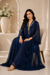 METALLIC MIDNIGHT JEWEL DRAPE DRESS