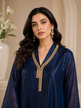METALLIC MIDNIGHT JEWEL DRAPE DRESS