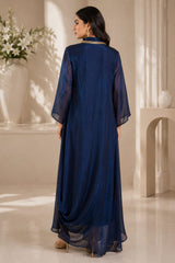 METALLIC MIDNIGHT JEWEL DRAPE DRESS