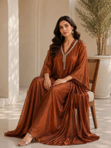 METALLIC BRONGE JEWEL DRAPE DRESS