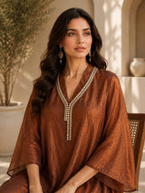 METALLIC BRONGE JEWEL DRAPE DRESS