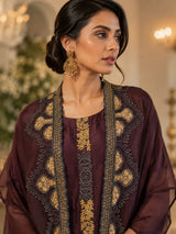 MIDNIGHT MERLOT EMBROIDER TUNIC SET WITH FREE FALL FUSION EMBROIDER CAPE