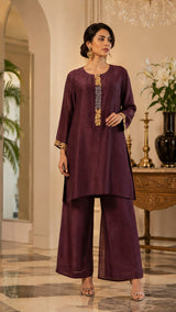 MIDNIGHT MERLOT EMBROIDER TUNIC SET WITH FREE FALL FUSION EMBROIDER CAPE