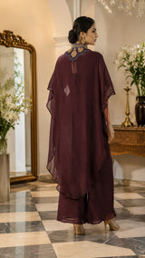 MIDNIGHT MERLOT EMBROIDER TUNIC SET WITH FREE FALL FUSION EMBROIDER CAPE